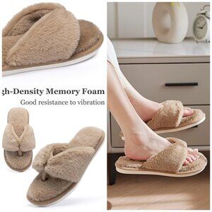 Fluffy House Slippers for Women Open Toe Cute Memory Foam Flip Flop Slippers